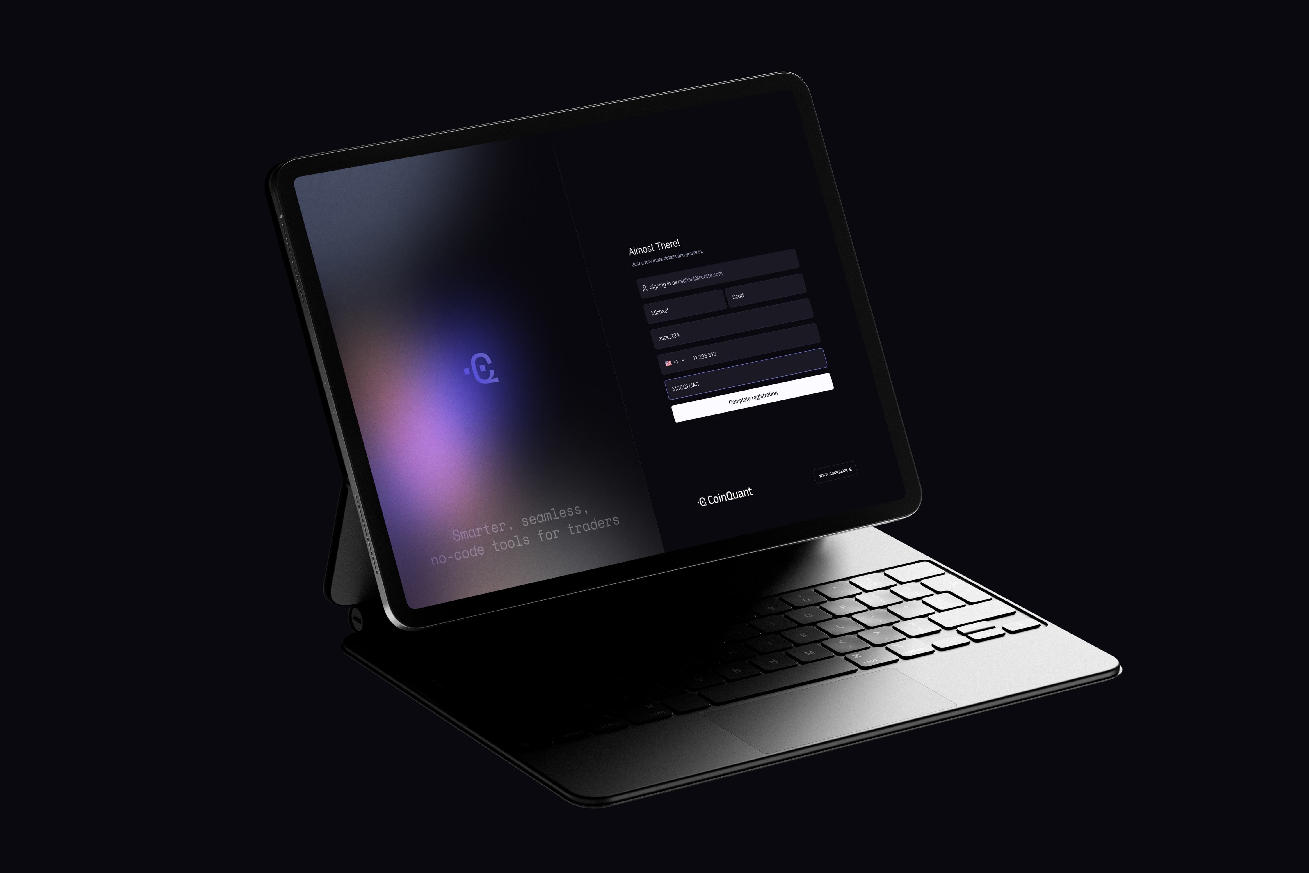 CoinQuant iPad mockup of onboarding screen